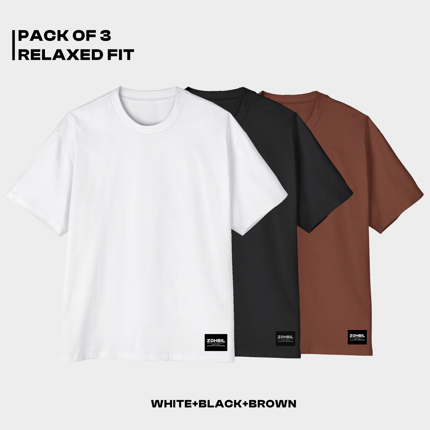 Pack Of 3 White + Black + Brown