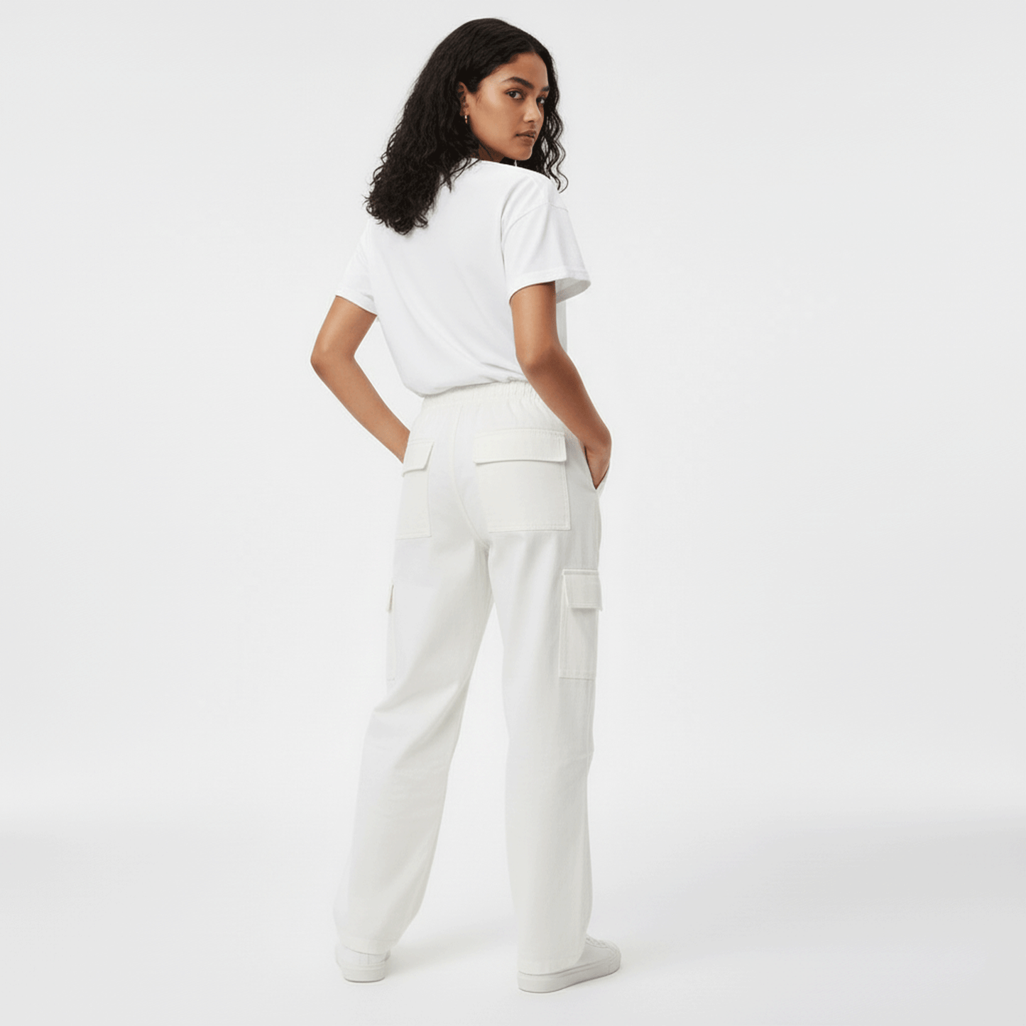 White Loose Fit Cargo Pant