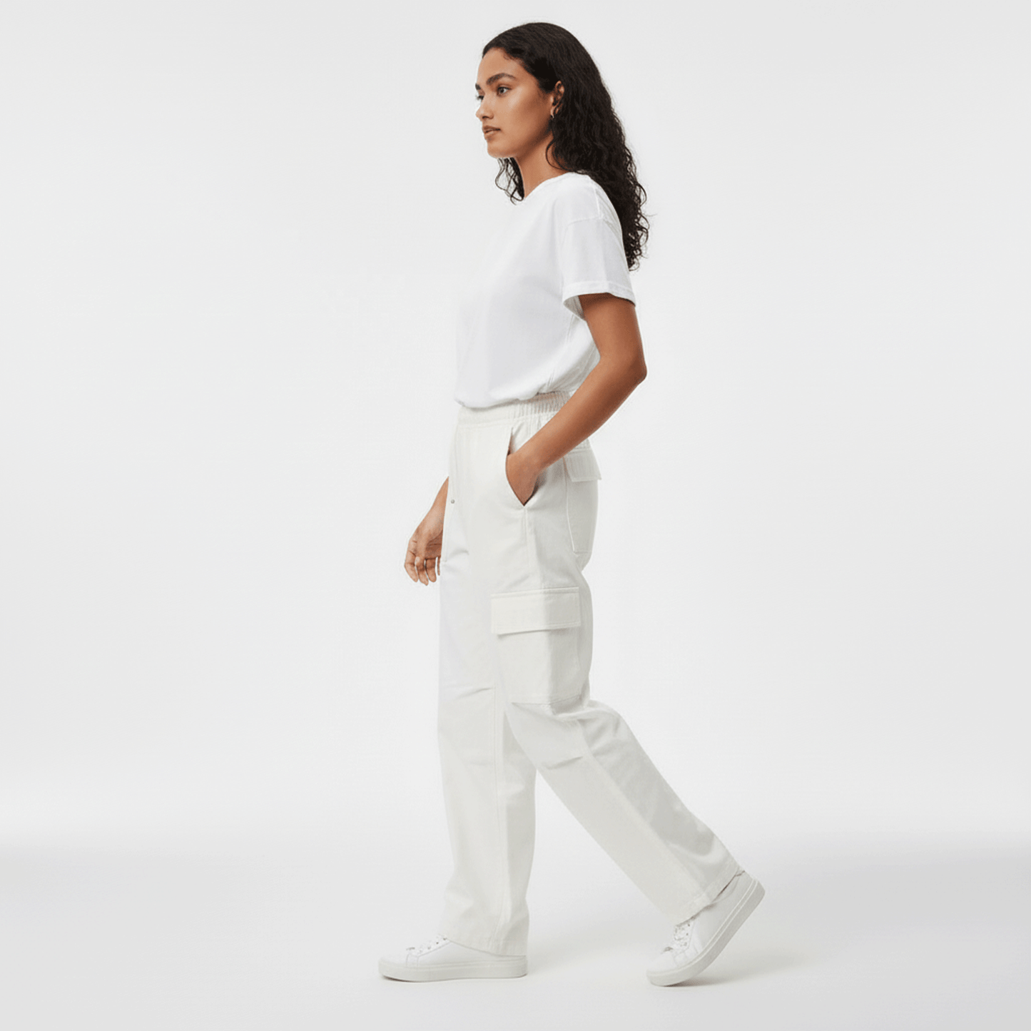 White Loose Fit Cargo Pant