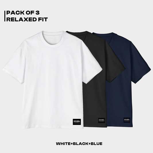 Pack Of 3 White + Black + Blue
